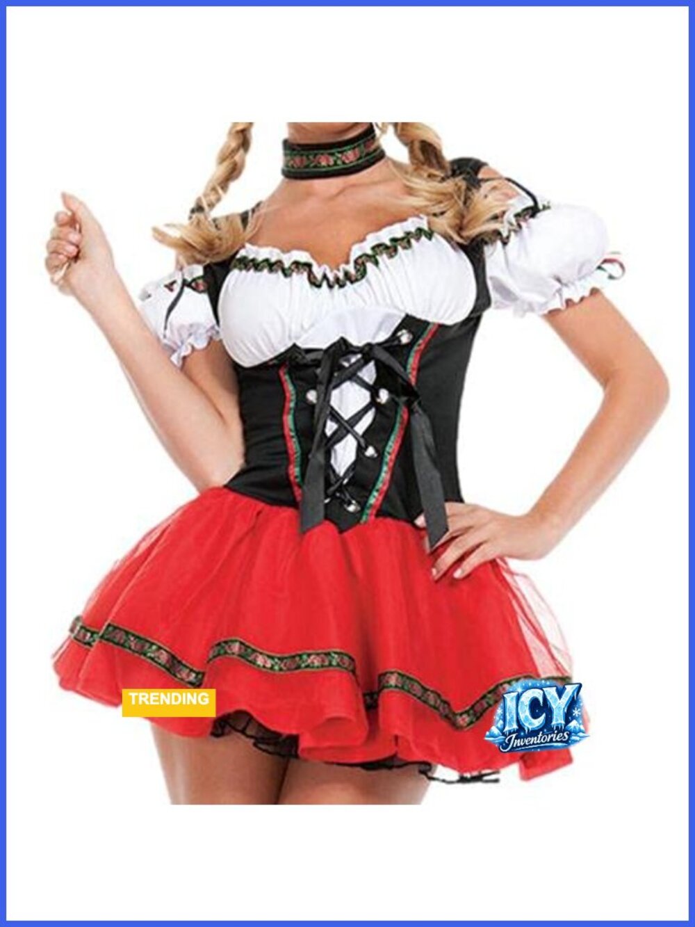 Women's Oktoberfest Dirndl Dress with Headwear & Neck Ring - Halloween Costume